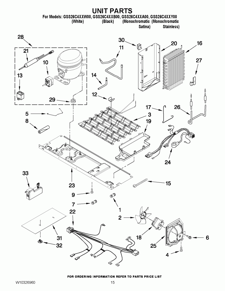 UNIT PARTS Diagram and Parts List for GSS26C4XXA00  Whirlpool Refrigerator