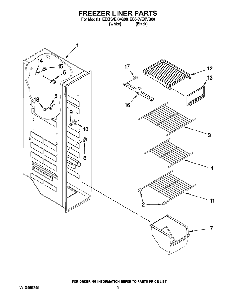 FREEZER LINER PARTS Diagram and Parts List for ED5KVEXVB06  Whirlpool Refrigerator