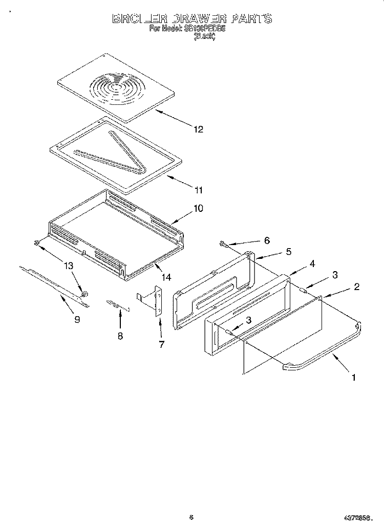 BROILER DRAWER, LITERATURE Diagram and Parts List for SB100PEDB5  Whirlpool Range