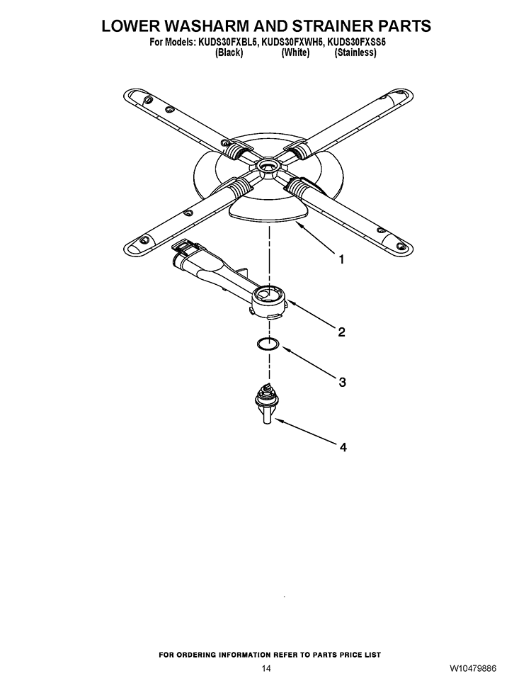 LOWER WASHARM AND STRAINER PARTS Diagram and Parts List for KUDS30FXSS5  KitchenAid Dishwasher