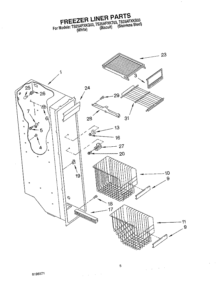 FREEZER LINER PARTS Diagram and Parts List for TS25AFXKS03  Estate Refrigerator