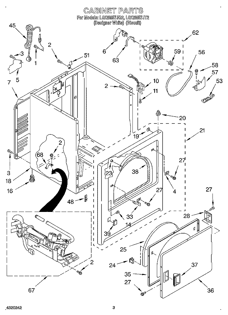 CABINET Diagram and Parts List for LGQ8857JT2  Whirlpool Dryer