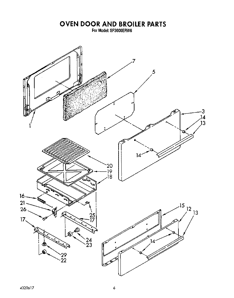OVEN DOOR AND BROILER Diagram and Parts List for SF3000ERN6  Whirlpool Range