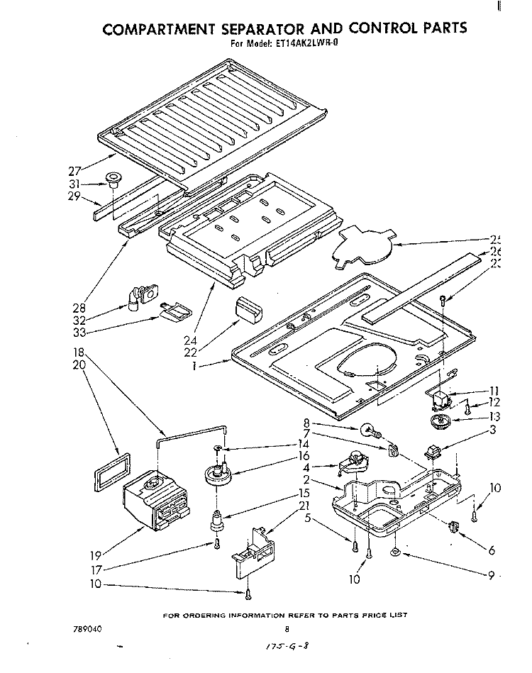 COMPARTMENT SEPARATOR AND CONTROL Diagram and Parts List for ET14AK2LWR0  Whirlpool Refrigerator