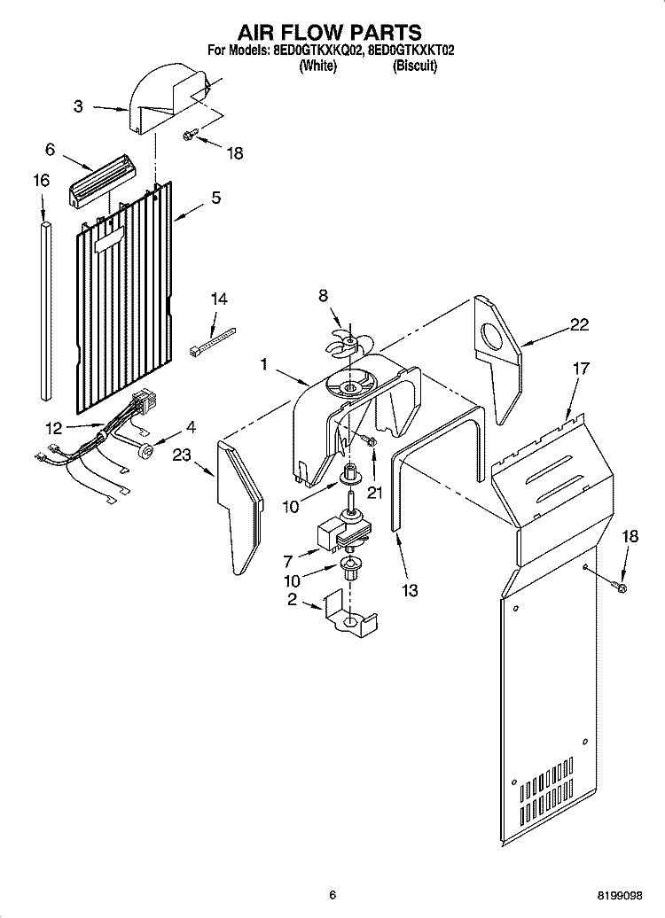 AIR FLOW PARTS Diagram and Parts List for 8ED0GTKXKQ02  Whirlpool Refrigerator