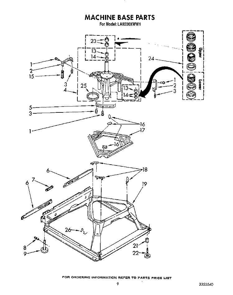 MACHINE BASE Diagram and Parts List for LA9200XWF1  Whirlpool Washer