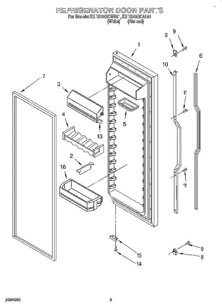 REFRIGERATOR DOOR Diagram and Parts List for KSRS22QDWH01  KitchenAid Refrigerator