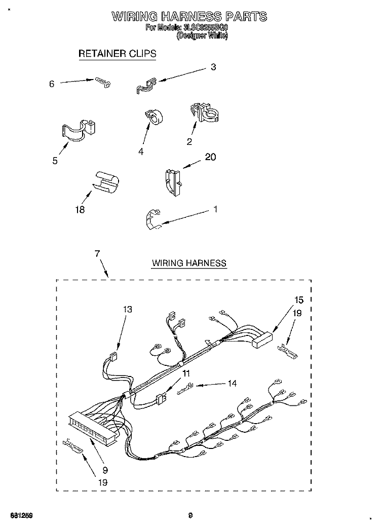 WIRING HARNESS Diagram and Parts List for 3LSC9255BQ0  Whirlpool Washer
