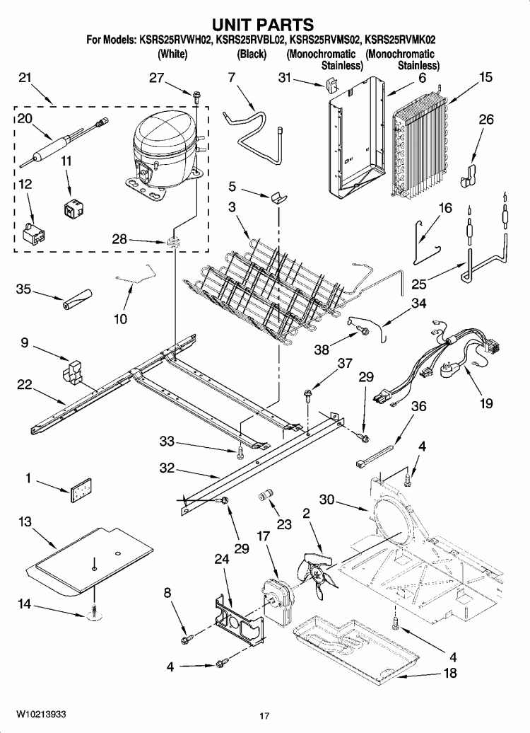 UNIT PARTS Diagram and Parts List for KSRS25RVBL02  KitchenAid Refrigerator
