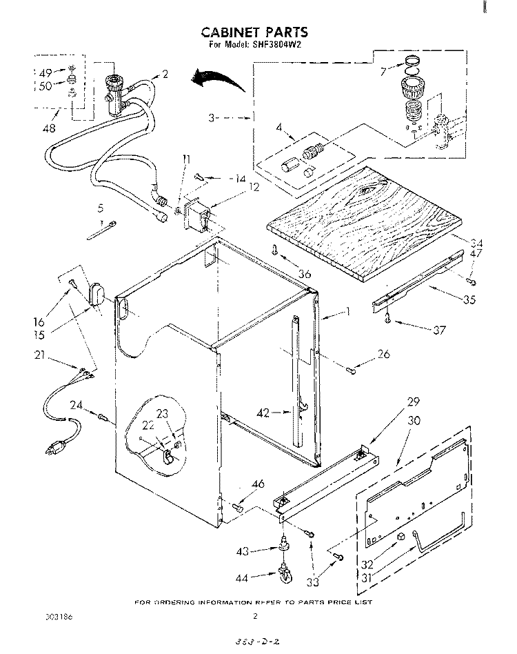 CABINET Diagram and Parts List for SHF3804W2  Whirlpool Dishwasher
