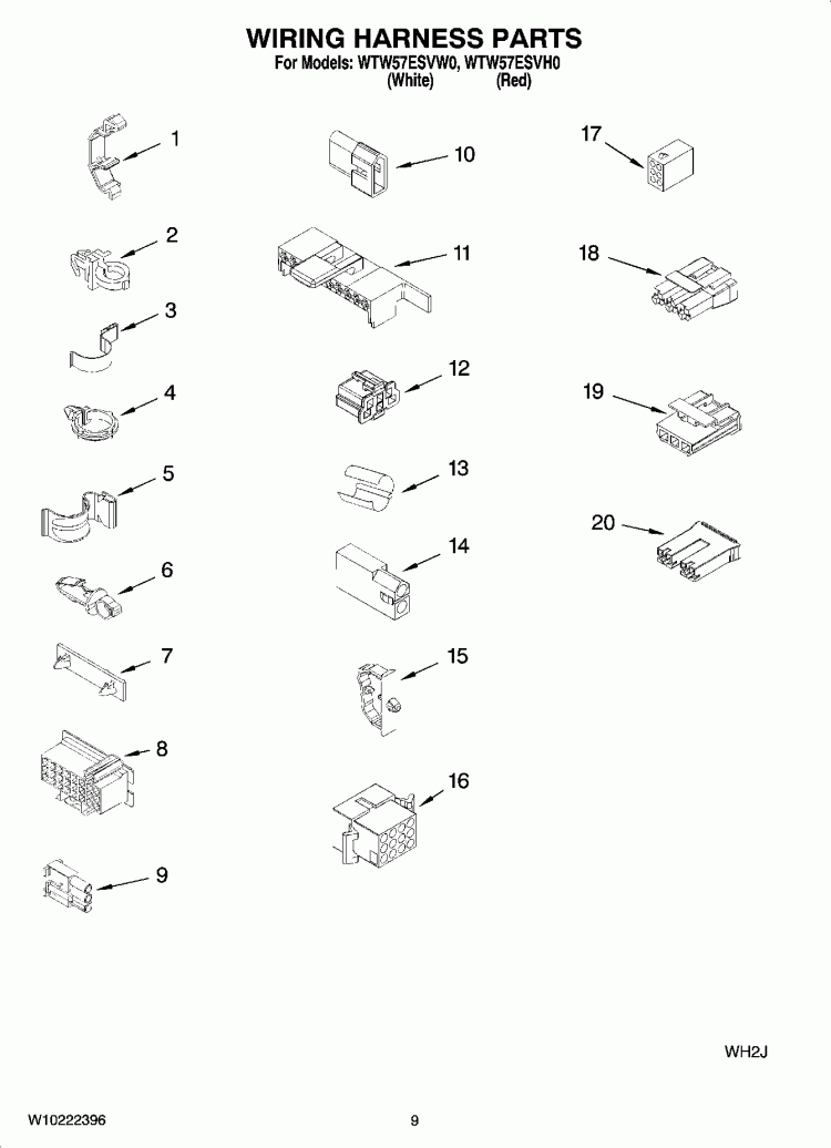 WIRING HARNESS PARTS Diagram and Parts List for WTW57ESVH0  Whirlpool Washer