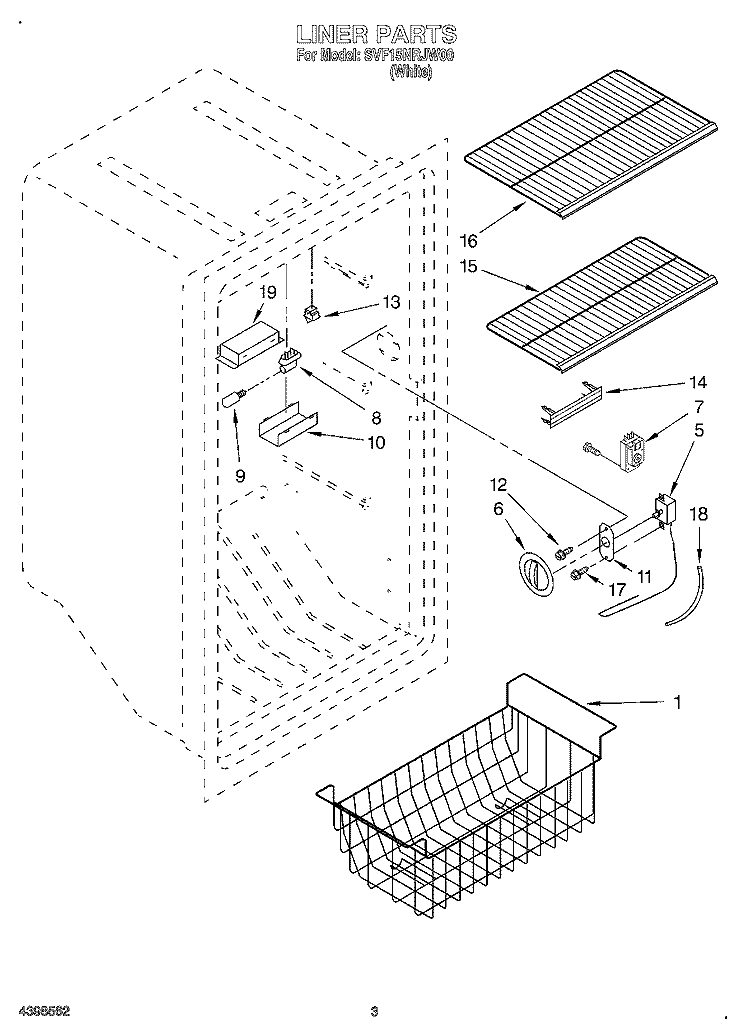 LINER Diagram and Parts List for SVF15NRJW00  Whirlpool Freezer