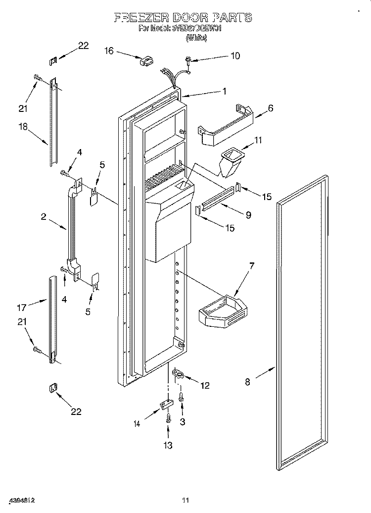 FREEZER DOOR Diagram and Parts List for 3VED27DQEW01  Whirlpool Refrigerator