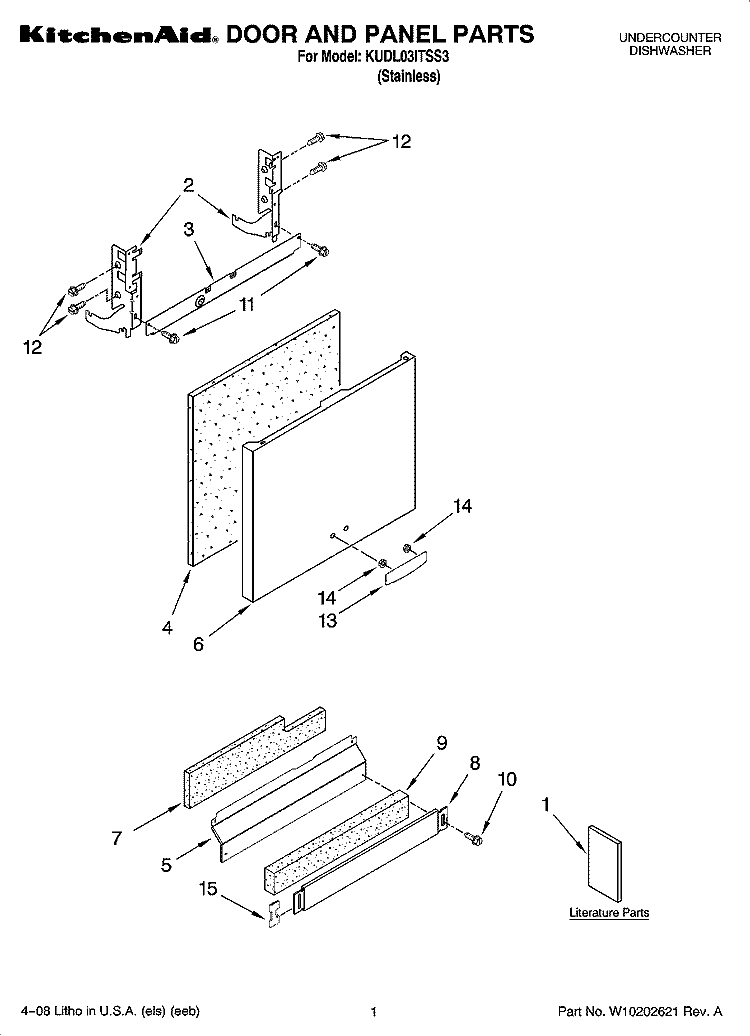 DOOR AND PANEL PARTS Diagram and Parts List for KUDL03ITSS3  KitchenAid Dishwasher