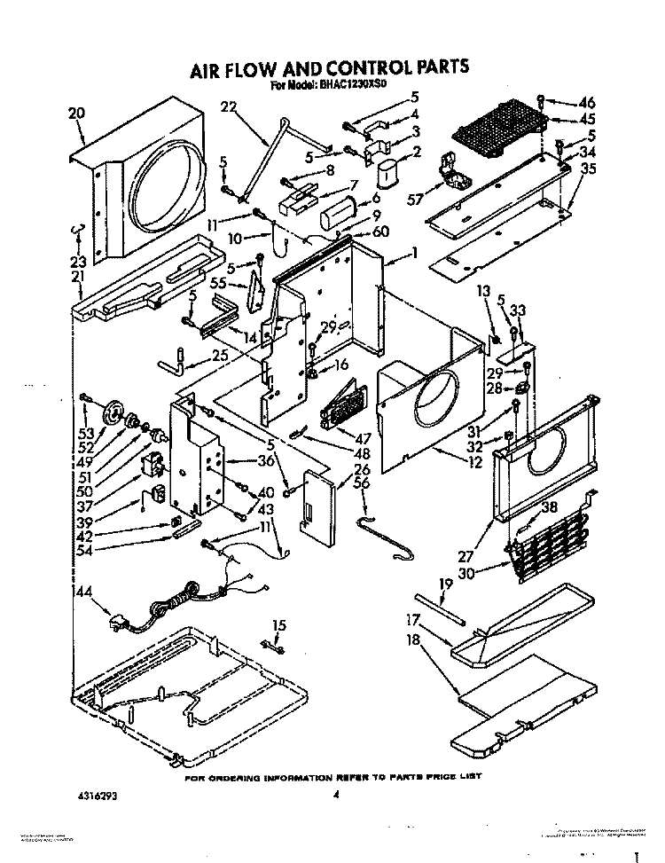 AIR FLOW AND CONTROL Diagram and Parts List for BHAC1230XS0  Whirlpool Air Conditioner
