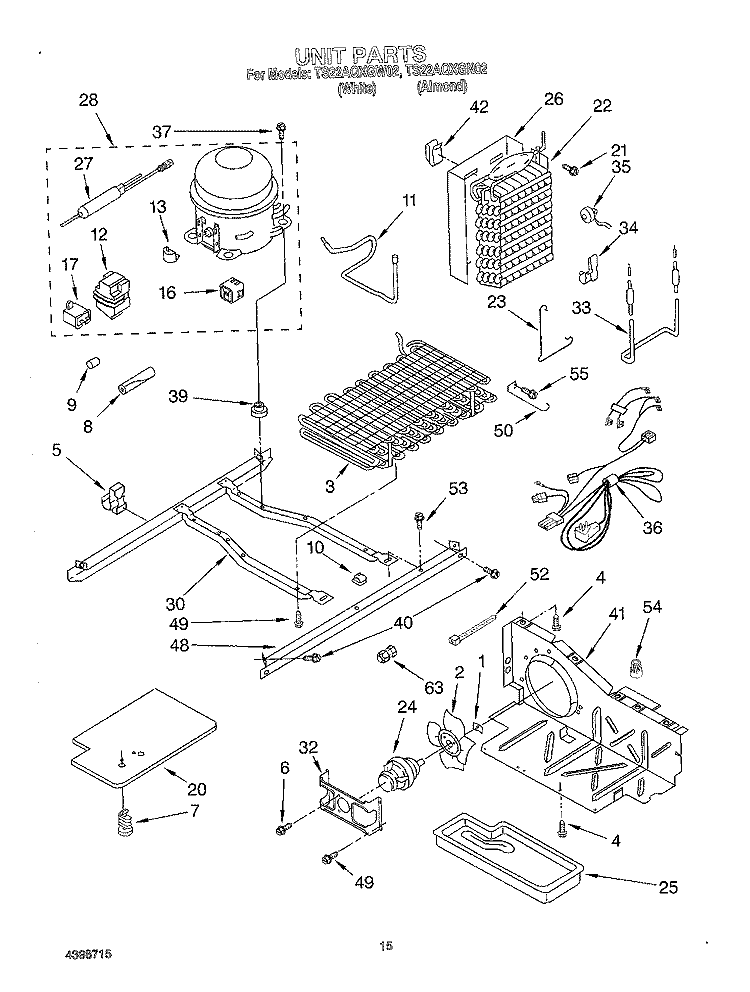 UNIT Diagram and Parts List for TS22AQXGW02  Whirlpool Refrigerator