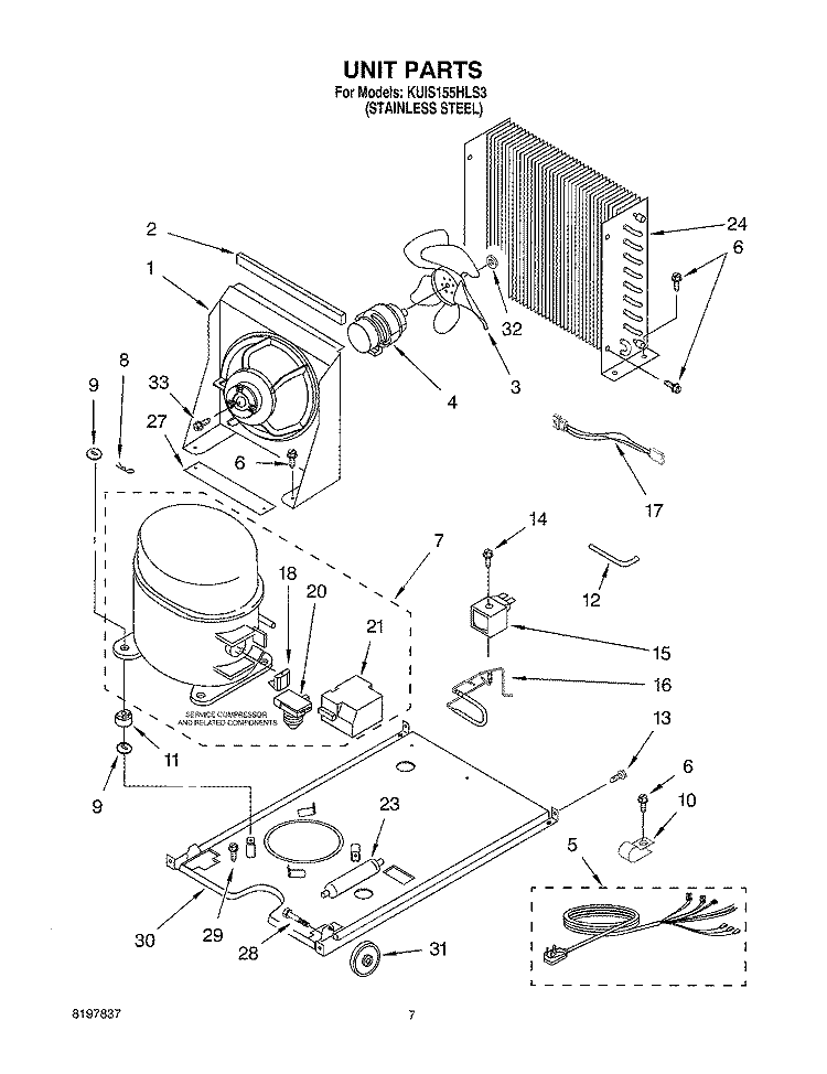 UNIT Diagram and Parts List for KUIS155HLS3  KitchenAid Ice Maker