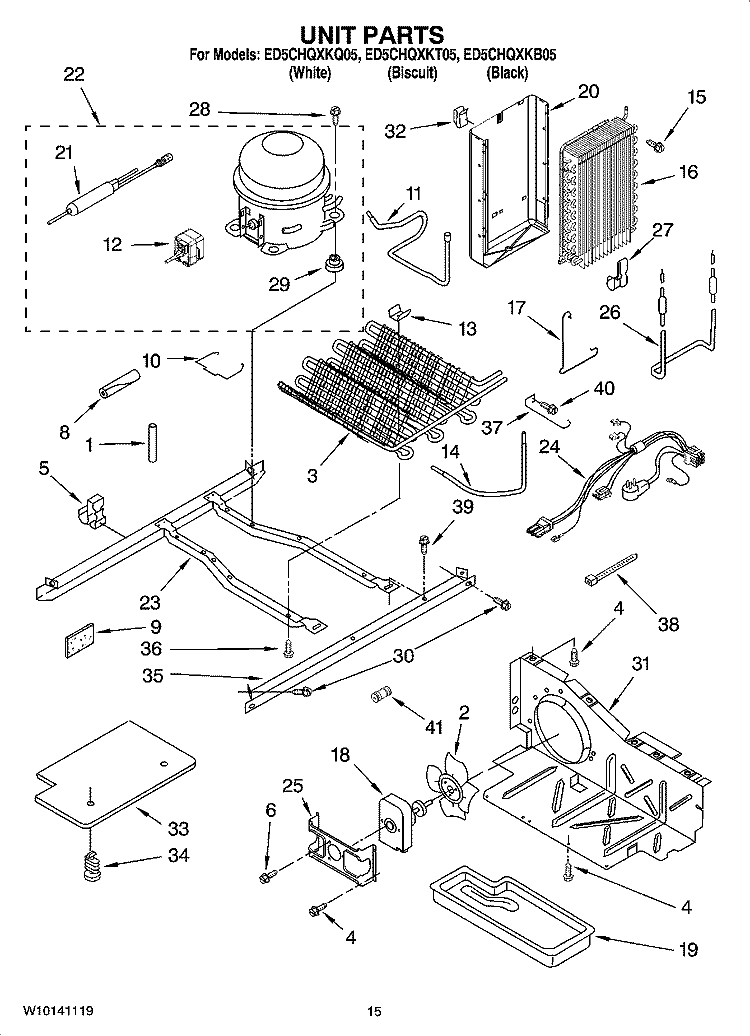 UNIT PARTS Diagram and Parts List for ED5CHQXKQ05  Whirlpool Refrigerator