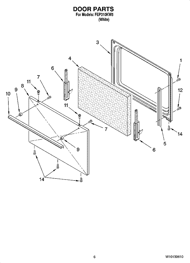 DOOR PARTS, OPTIONAL PARTS Diagram and Parts List for FEP310KW5  Roper Range