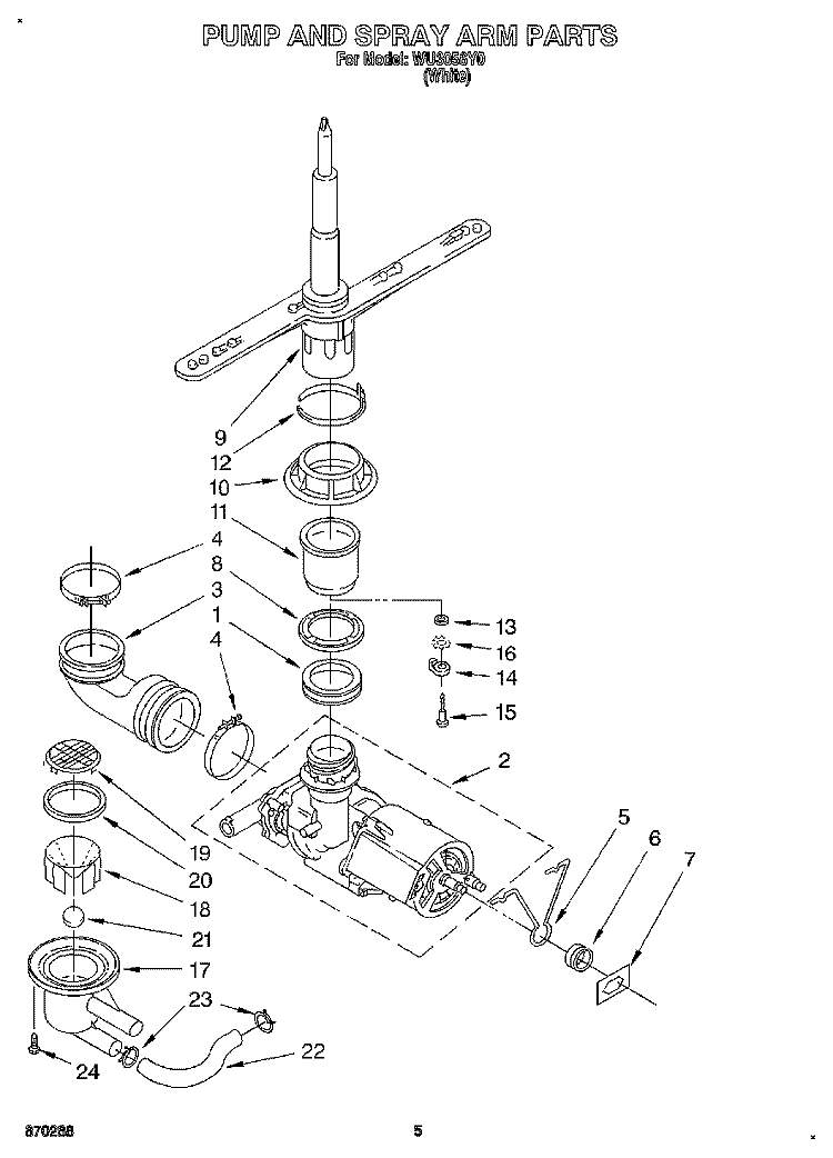 PUMP AND SPRAY ARM Diagram and Parts List for WU3056Y0  Roper Dishwasher