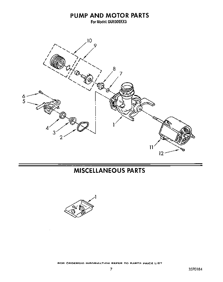 PUMP AND MOTOR, MISCELLANEOUS Diagram and Parts List for DU8300XX3  Whirlpool Dishwasher