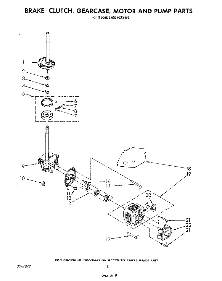 BRAKE, CLUTCH, GEARCASE, MOTOR AND PUMP Diagram and Parts List for LA5380XSW0  Whirlpool Washer