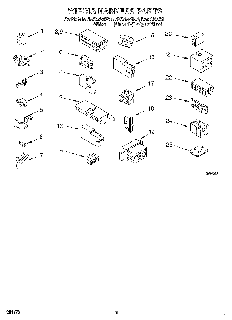 WIRING HARNESS Diagram and Parts List for RAX7245BL1  Roper Washer
