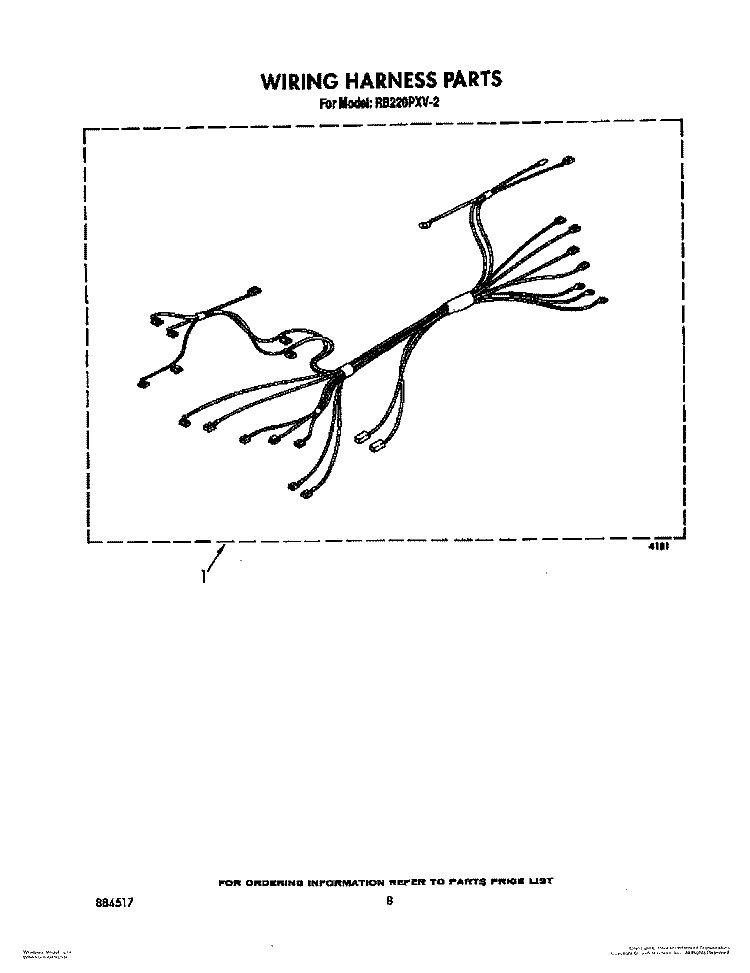 WIRING HARNESS Diagram and Parts List for RB220PXV2  Whirlpool Wall Oven