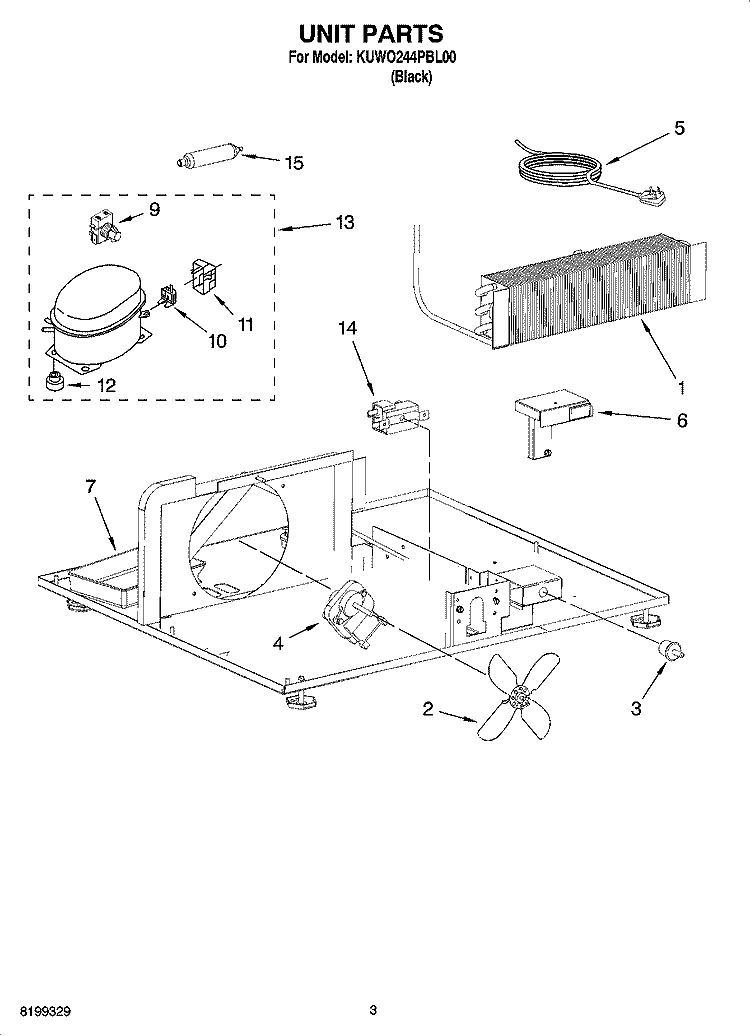 UNIT PARTS Diagram and Parts List for KUWO244PBL00  KitchenAid Wine and Beverage Cooler