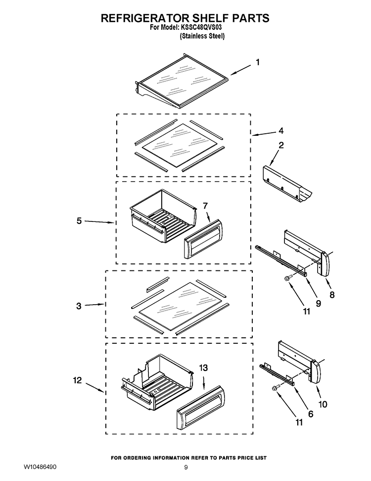 REFRIGERATOR SHELF PARTS Diagram and Parts List for KSSC48QVS03  KitchenAid Refrigerator