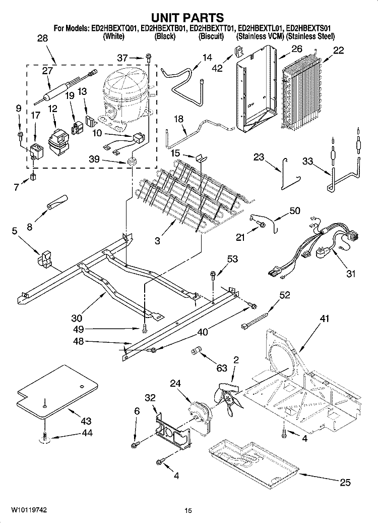 UNIT PARTS Diagram and Parts List for ED2HBEXTQ01  Whirlpool Refrigerator