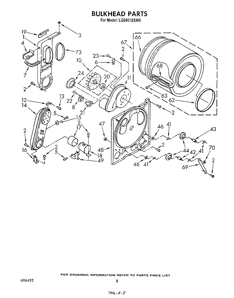 BULKHEAD Diagram and Parts List for LG6801XSW0  Whirlpool Dryer