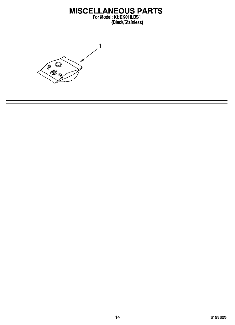 MISCELLANEOUS PARTS OPTIONAL PARTS (NOT INCLUDED) Diagram and Parts List for KUDK01ILBS1  KitchenAid Dishwasher