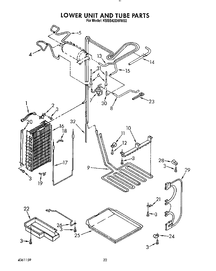 LOWER UNIT AND TUBE Diagram and Parts List for KSSS42DWW02  KitchenAid Refrigerator