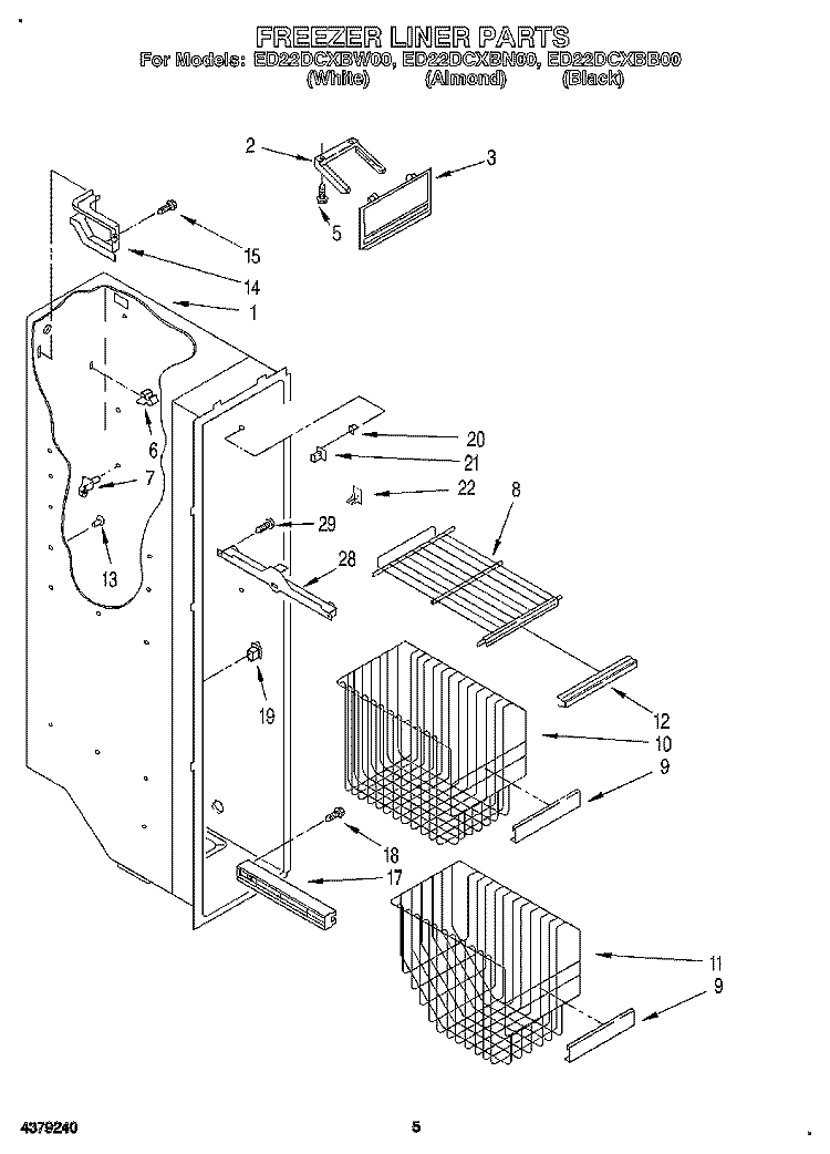 FREEZER LINER Diagram and Parts List for ED22DCXBB00  Whirlpool Refrigerator