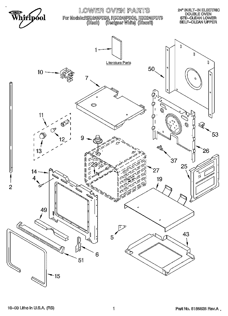 LOWER OVEN, LITERATURE Diagram and Parts List for RBD245PDQ9  Whirlpool Wall Oven