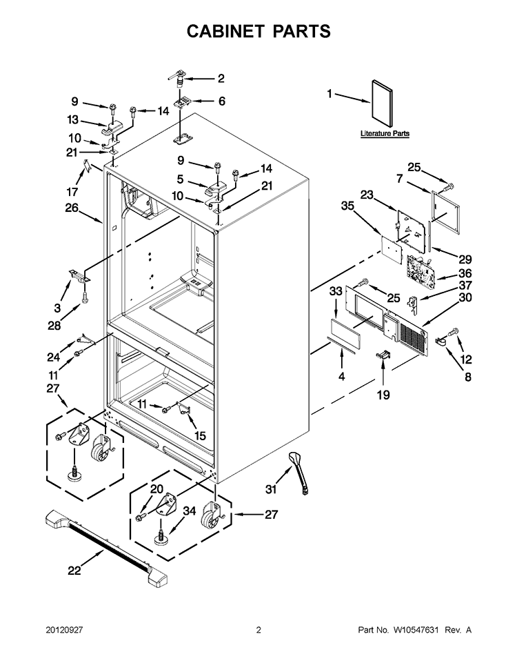 CABINET PARTS Diagram and Parts List for 5VGI6FARAF00  Whirlpool Refrigerator