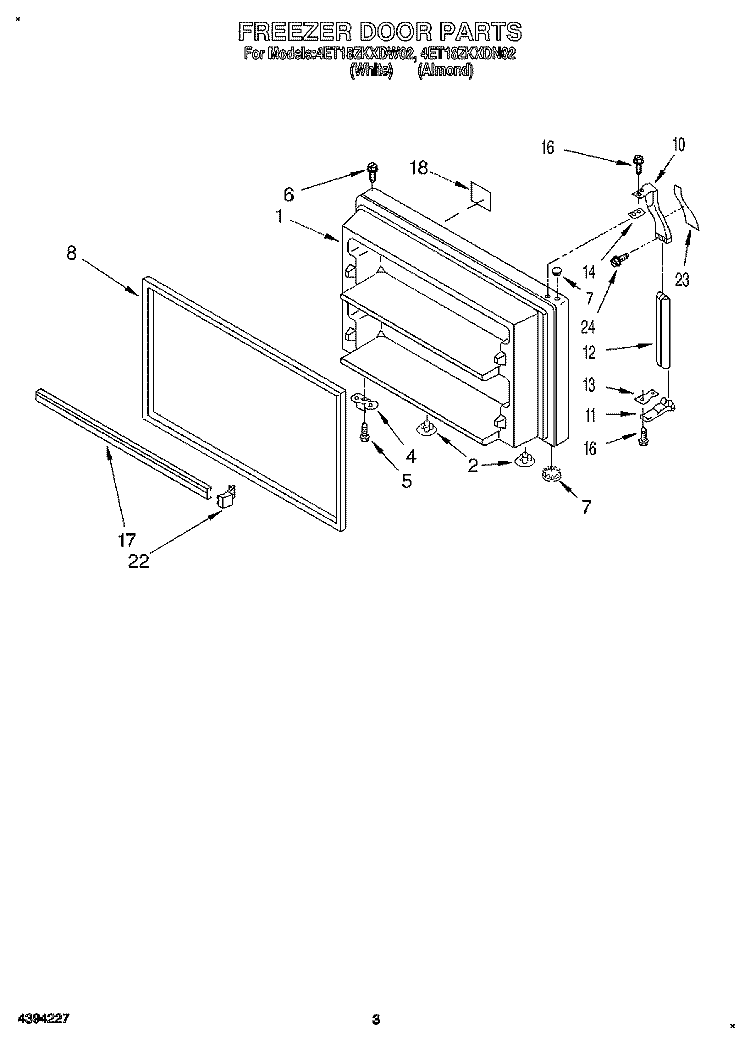 FREEZER DOOR Diagram and Parts List for 4ET18ZKXDW02  Whirlpool Refrigerator