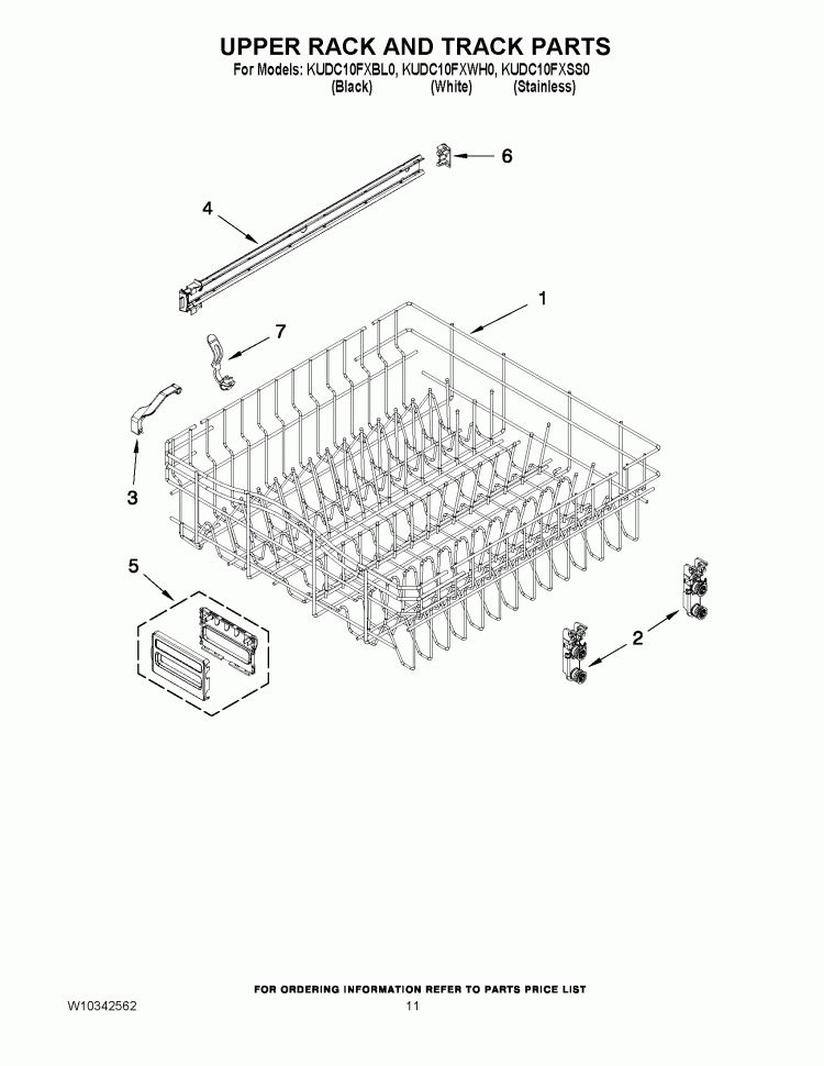 UPPER RACK AND TRACK PARTS Diagram and Parts List for KUDC10FXSS0  KitchenAid Dishwasher