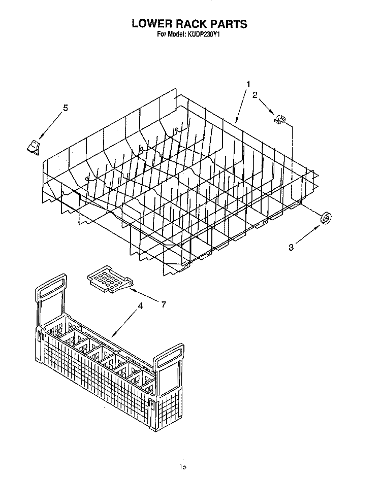 LOWER RACK Diagram and Parts List for KUDP230Y1  KitchenAid Dishwasher