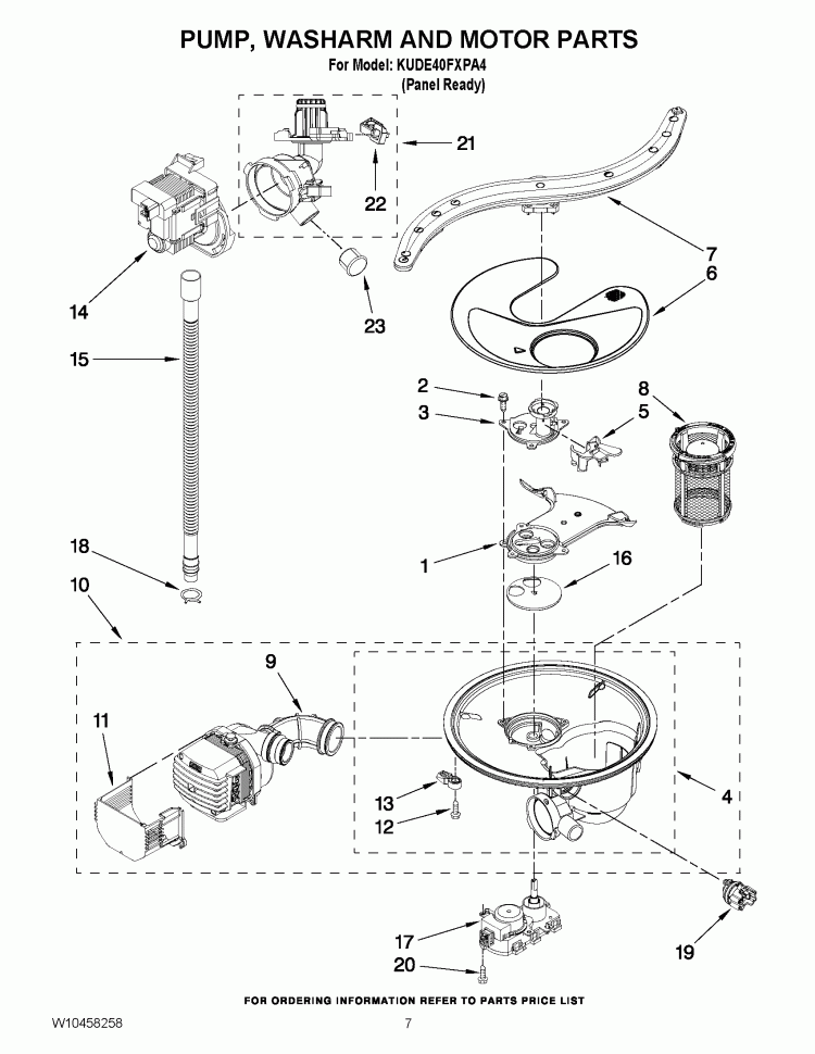 PUMP, WASHARM AND MOTOR PARTS Diagram and Parts List for KUDE40FXPA4  KitchenAid Dishwasher