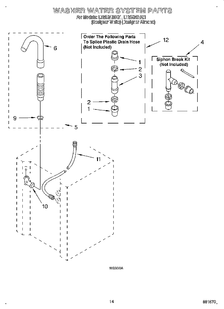 WASHER WATER SYSTEM Diagram and Parts List for LTE5243DQ1  Whirlpool Washer Dryer Combo