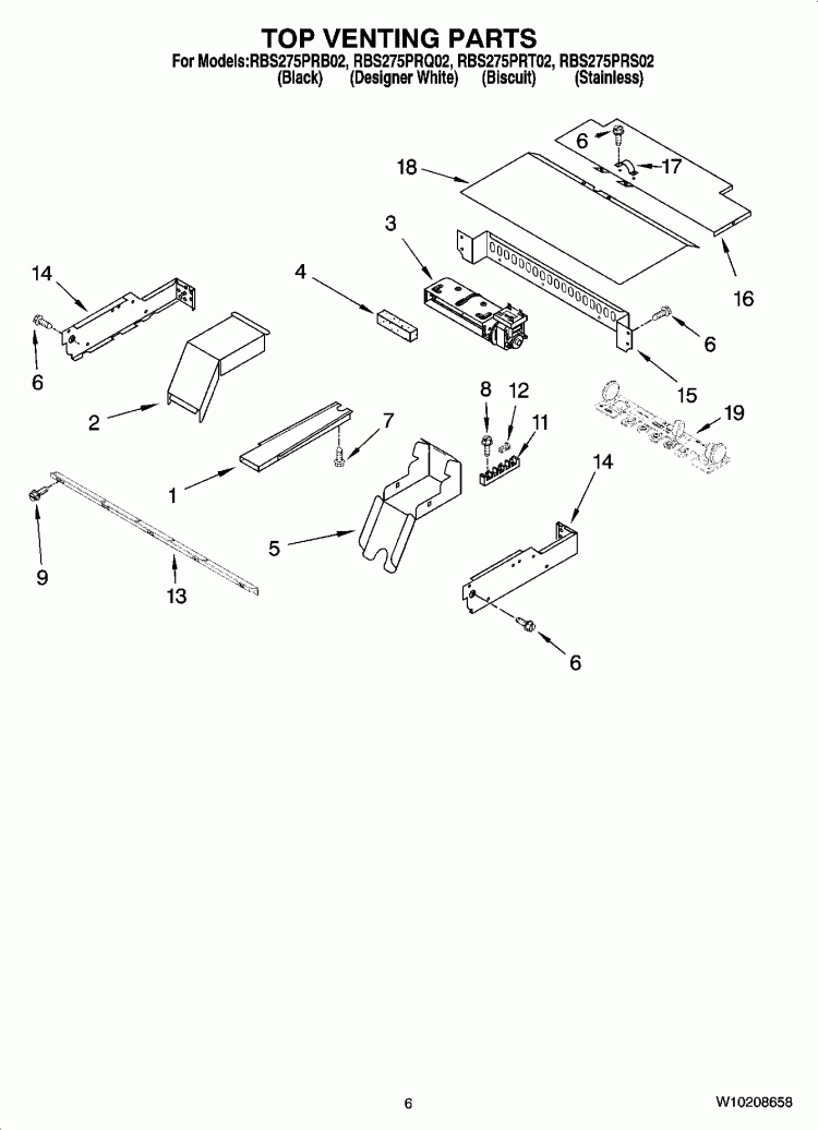 TOP VENTING PARTS, OPTIONAL PARTS Diagram and Parts List for RBS275PRB02  Whirlpool Wall Oven