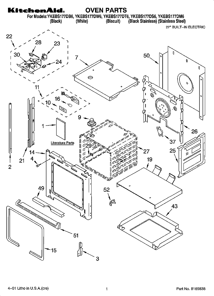 OVEN PARTS Diagram and Parts List for YKEBS177DW6  KitchenAid Wall Oven