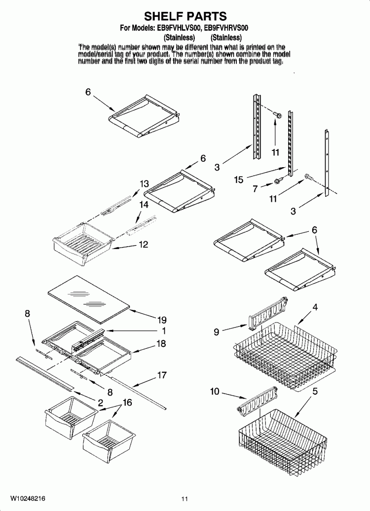 SHELF PARTS, OPTIONAL PARTS Diagram and Parts List for EB9FVHLVS00  Whirlpool Refrigerator