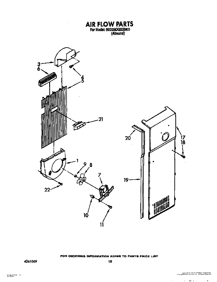 AIR FLOW Diagram and Parts List for 8ED25DQXXN00  Whirlpool Refrigerator