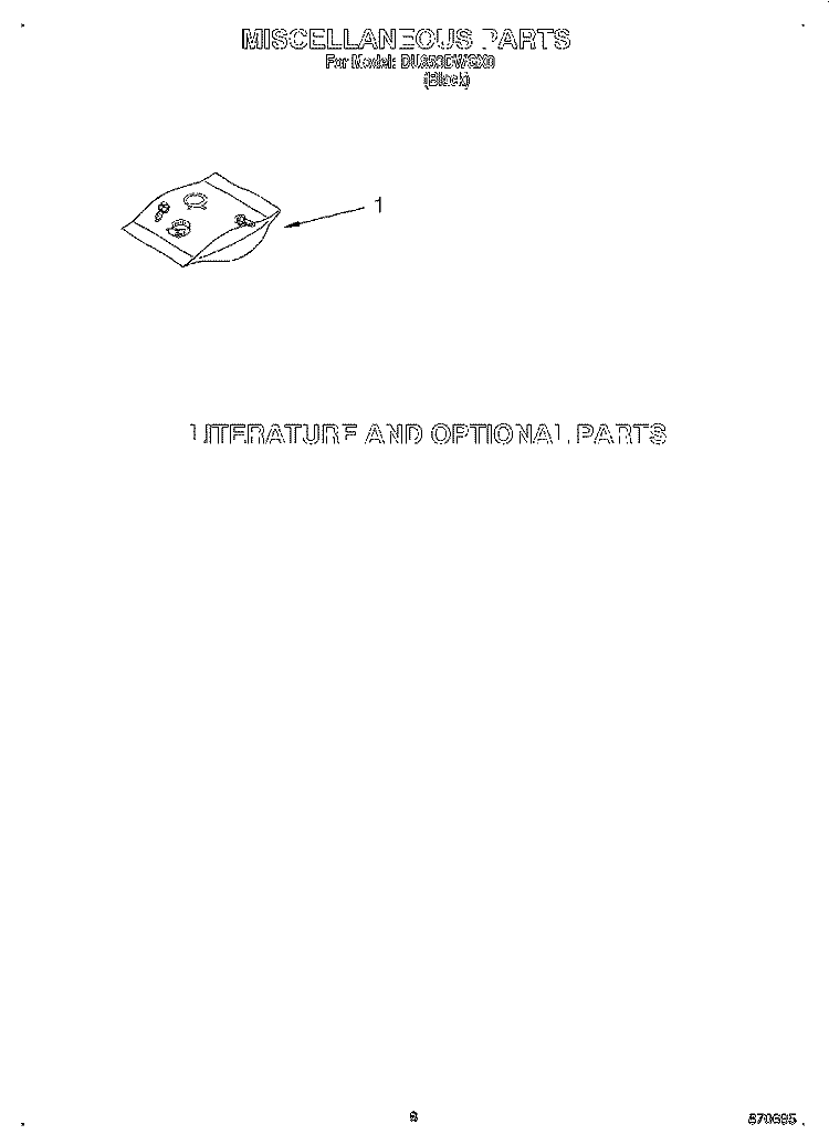 MISCELLANEOUS, LIT/OPTIONAL Diagram and Parts List for DU850DWGX0  Whirlpool Dishwasher
