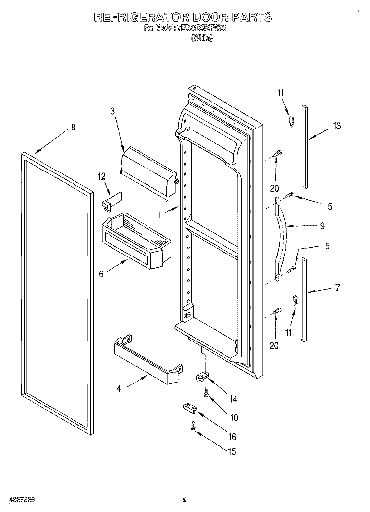 REFRIGERATOR DOOR Diagram and Parts List for 7ED25DQXFW00  Whirlpool Refrigerator