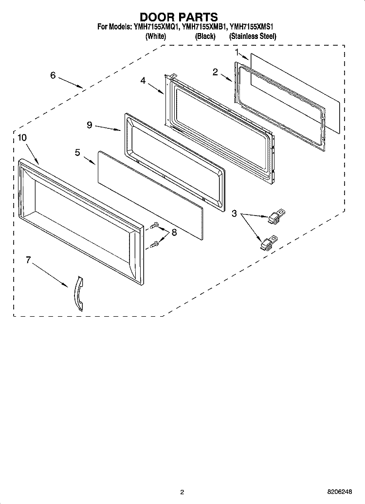 DOOR PARTS Diagram and Parts List for YMH7155XMS1  Whirlpool Microwave