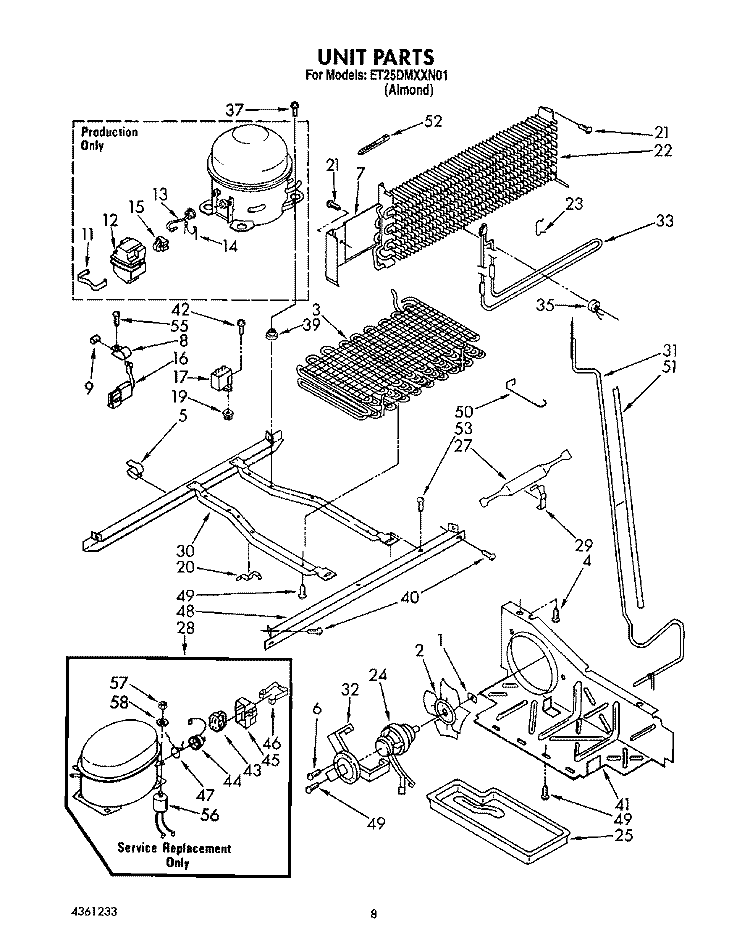 UNIT Diagram and Parts List for ET25DMXXN01  Whirlpool Refrigerator